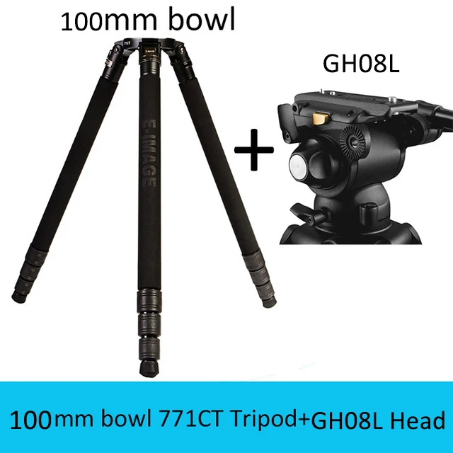 E-IMAGE 771CT 25KG bear штатив-Трипод для камеры из углеродного волокна 4 секции видео 75 мм/100 мм шар панорамная головка штатива-треноги для цифровых зеркальных фотокамер видеокамер blackmagic Cinema BMCC - Цвет: 771CTAddGH08LHead