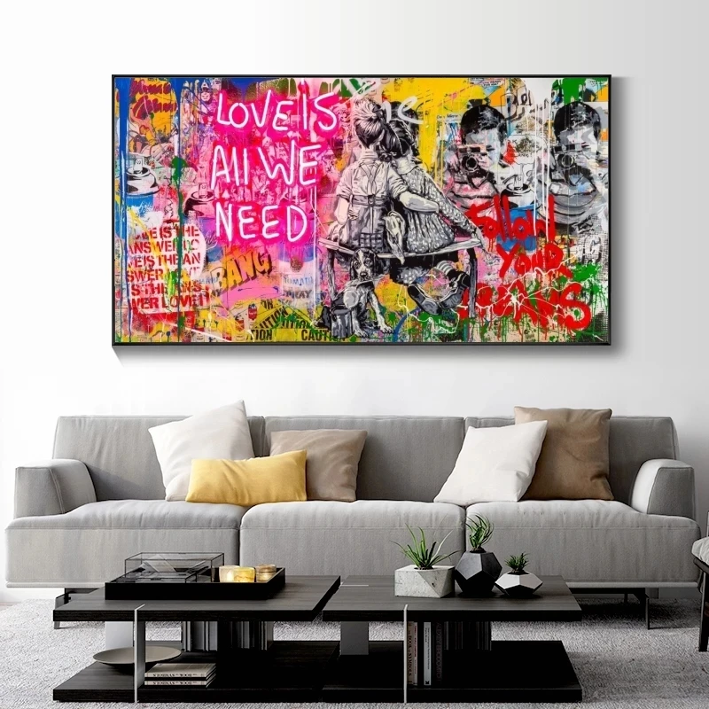 

Banksy Art Love Is All We Need Oil Paintings on Canvas Graffiti Wall Street Art Posters and Prints Decorative Picture Home Decor
