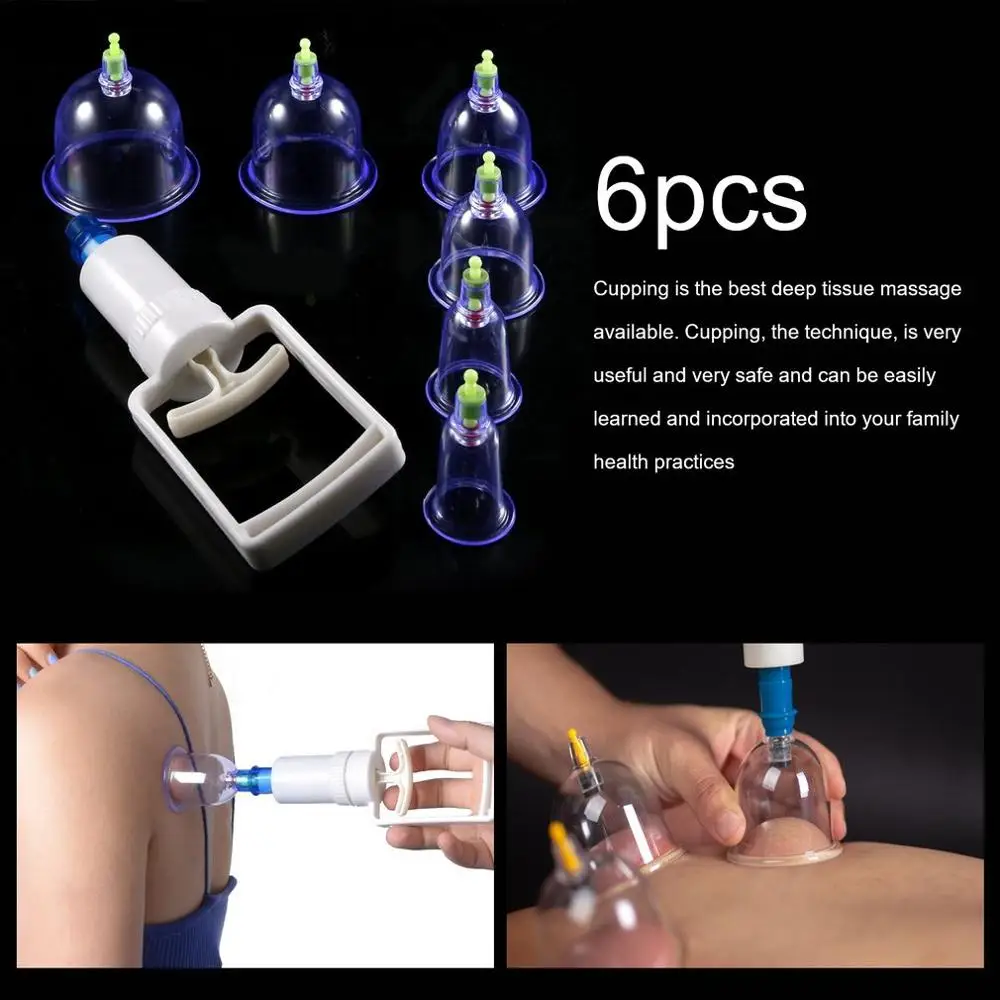 Chinese Medical Vacuum Cans Cupping Cups Set Back Body Massage Therapy Kit Anti-Cellulite Massager 6 With Suction Pump | Инструменты