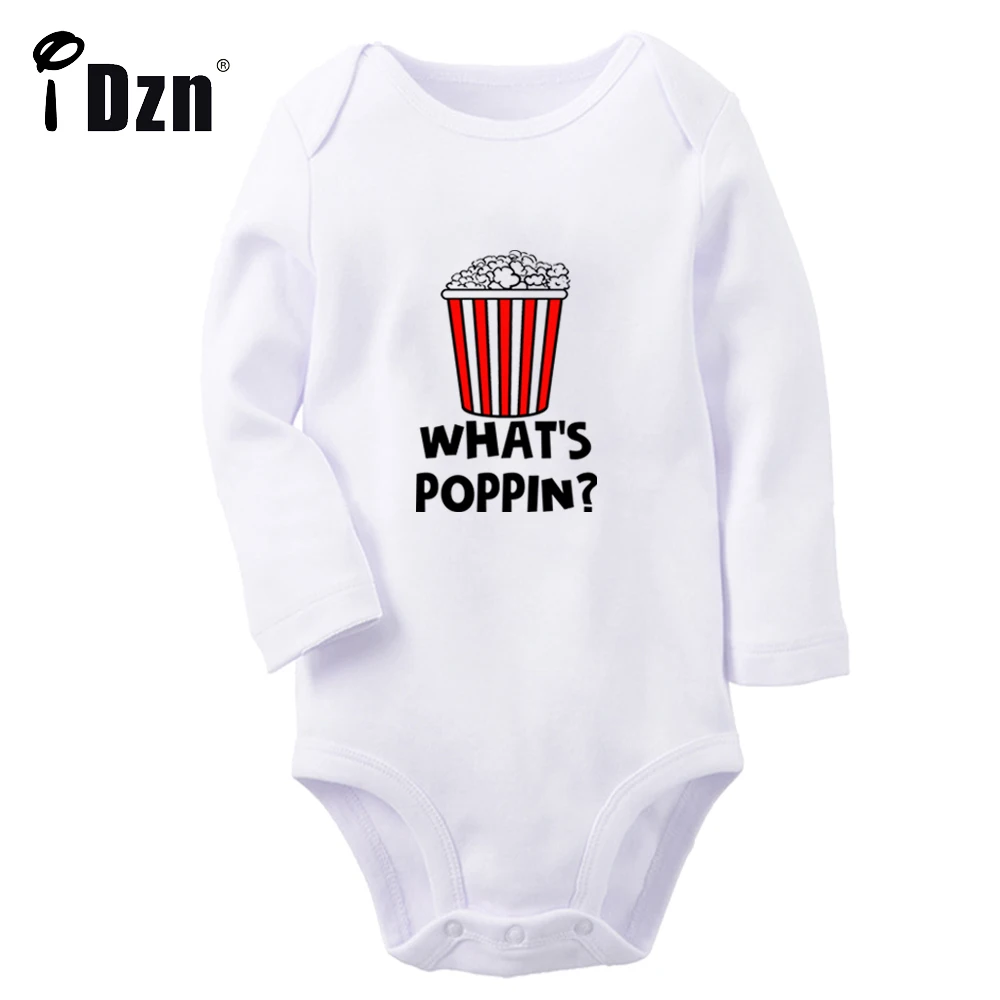 

iDzn NEW What's Poppin Baby Boys Fun Popcorn Rompers Baby Girls Cute Bodysuit Infant Long Sleeves Jumpsuit Newborn Soft Clothes