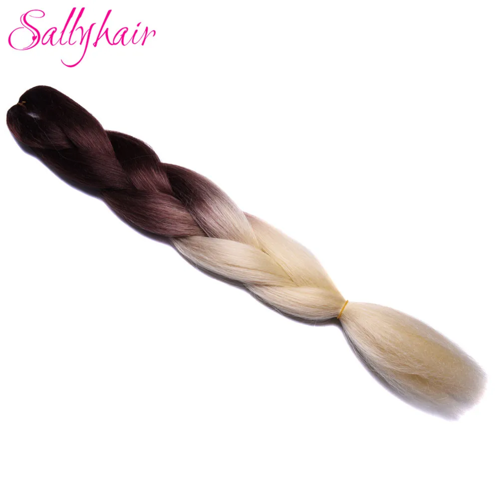Sallyhair, 24 дюйма, Омбре, плетение волос, 2 тона, черный, винно-красный цвет, огромные косички, высокотемпературное волокно, синтетические волосы для наращивания - Цвет: #5