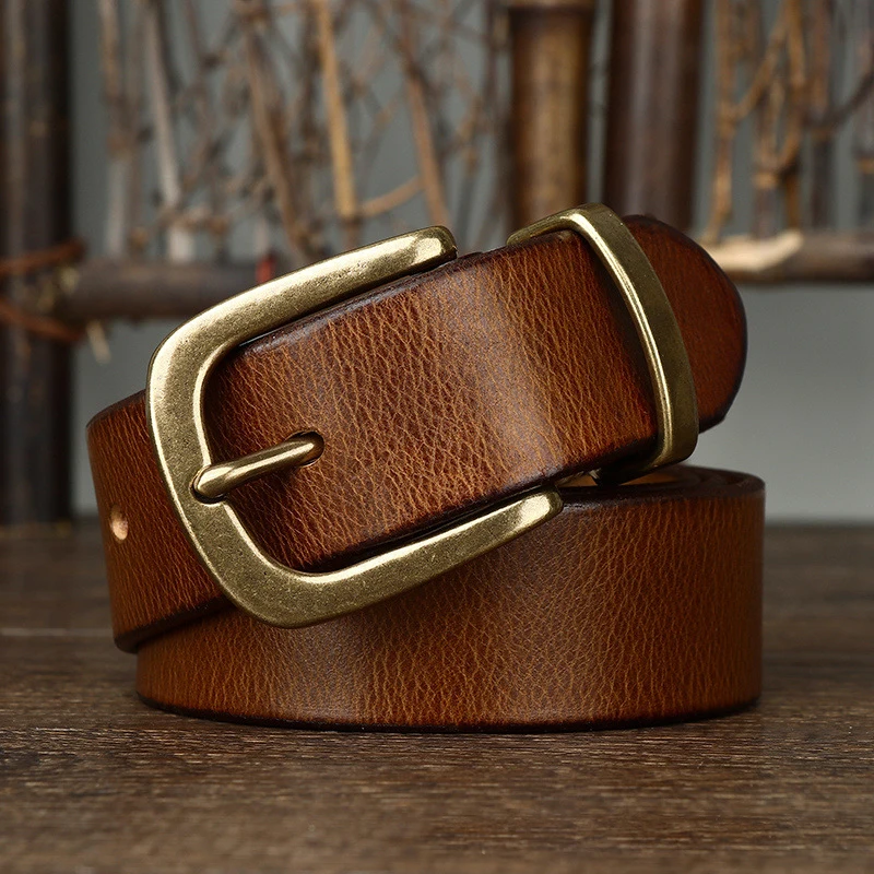 

3.8CM Genuine Leather Belt For Men High Quality Copper Buckle Jeans Cowskin Casual Belts Cowboy Waistband Male Fashion Designer