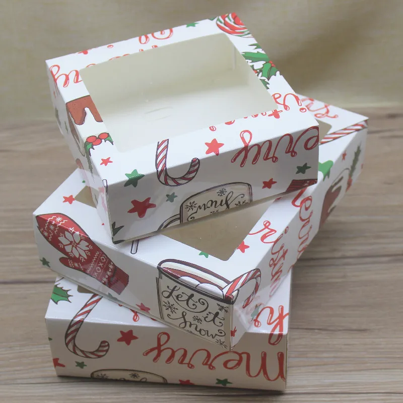 

Window box 10pcs DIY vintage Christmas box with window paper Gift box cake Packaging For Wedding /party muffin packaging gifts