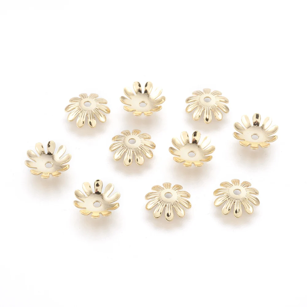 

10 Pc Brass Bead Caps, Nickel Free, Real 18K Gold Plated, Flower, 10x2.5mm, Hole: 1.5mm