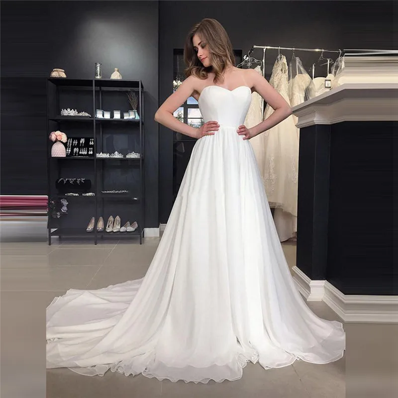 Женское шифоновое платье без рукавов простое ТРАПЕЦИЕВИДНОЕ свадебное с молнией