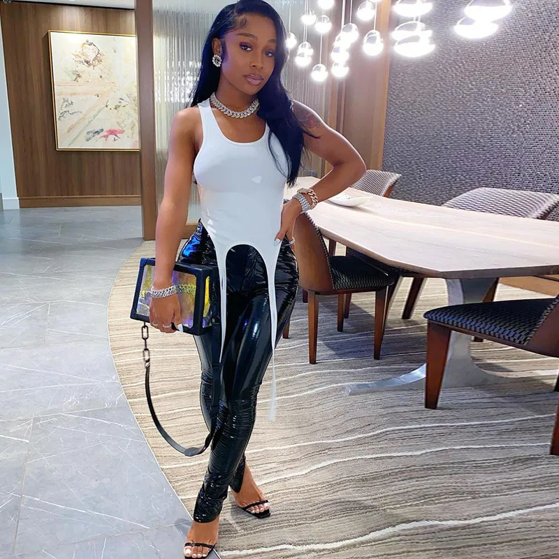 

Basic Long Ribbon White O-neck Tank Tops Women Streetwear Irregular Hem Casual Summer Chic Vest Clubwear Camisole New