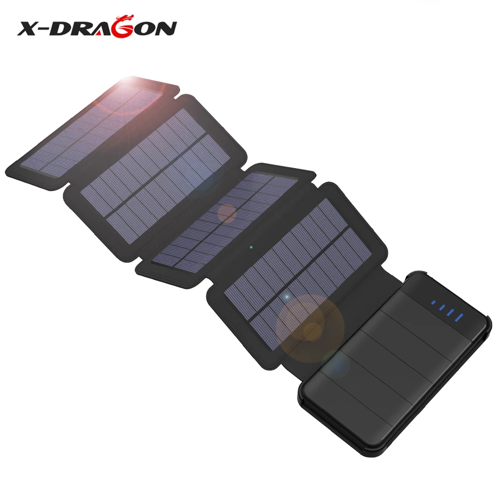 X-DRAGON солнечное зарядное устройство 10000 мАч наружное солнечное зарядное устройство Внешняя батарея для iPhone samsung xiaomi сотовых телефонов