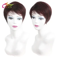 short black and red wine wig for black women with side bangs hairs high temperature fiber straight wigs
