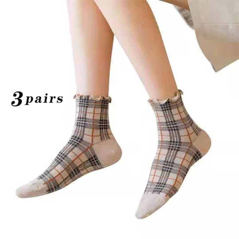 

Носки женские в британском стиле, всесезонные, в клетку, Ретро стиль, литература и искусство, в стиле знаменитостей, стиль колледжа