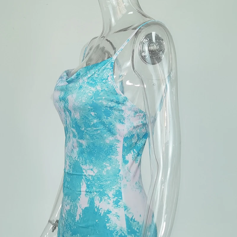 

Party Print Spaghetti Band Mouwlless High Taille Stretch Beach Long Dresses Sexy Club Outfits