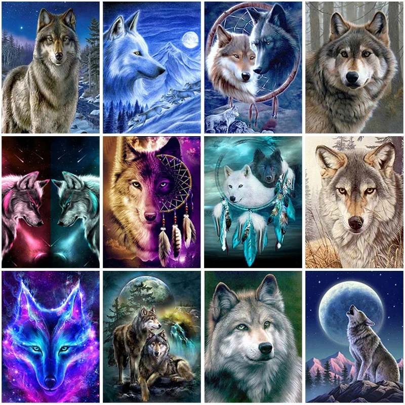 

DIY Wolf 5D Diamond Painting Full Round Drill Animal Diamond Embroidery Cross Stitch Kits Mosaic Wall Art Home Decor
