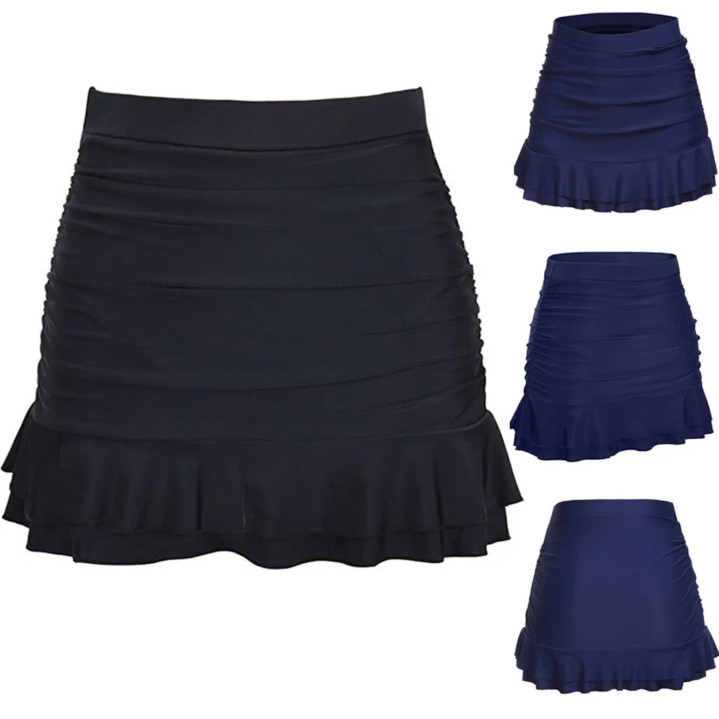

New Women Bikini Swimming Skirted Bikini Bottom High Waisted Shirred Bottom Ruffles Swimwear biquinis feminino 2021