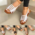 Женские сандалии на плоской подошве, летние открытые римские сандалии-гладиаторы, Повседневная пляжная женская обувь, уличные сандалии