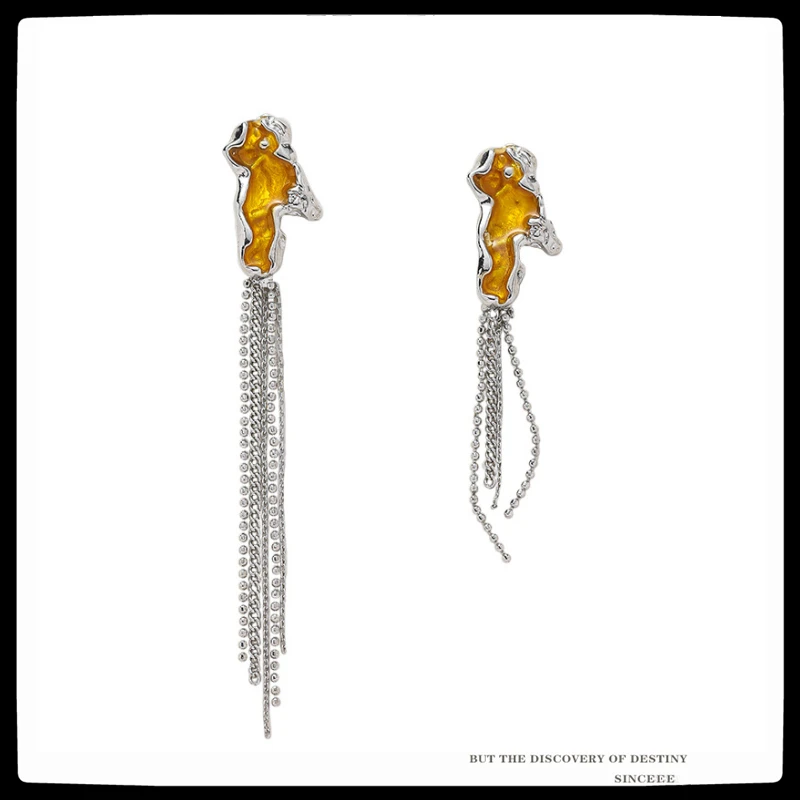

SexMara 2021 New Punk Fashion Temperament Irregular Personality Drip Glaze Tassel Drop Earrings For Women Girls Party Jewelry