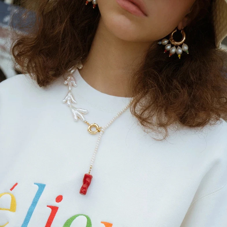 Модное ожерелье из натурального жемчуга женское красный коралл подвеска в