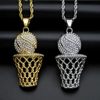 creative basketball stainless steel grid necklace motion titanium pendant necklace over drilling basketball