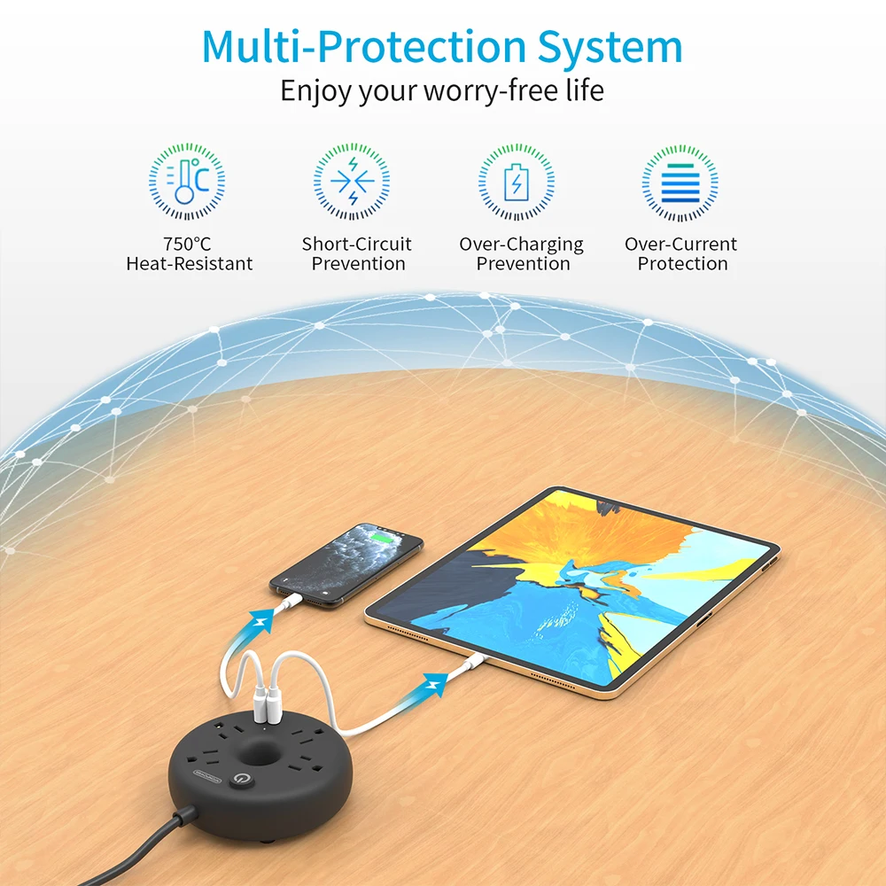 Фото NTON POWER многоразъемная лента питания с Usb с 4 выходами 2 usb-порта 15 футов Удлинительный шнур портативные мини дорожные розетки для поездки №3
