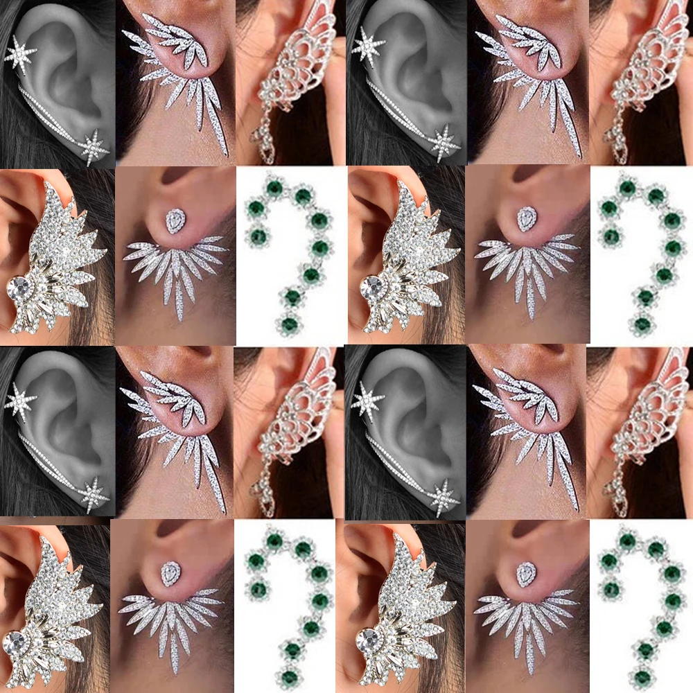 

1PC Punk Rock Retro Earring Crystal Rhinestone Leaf Ear Cuff Wrap Clip on Stud Fashion Crystal Earrings Jewelry Drop Ship