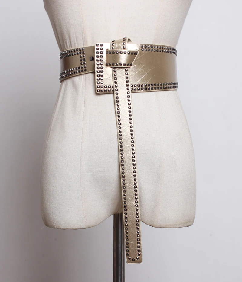 Женский широкий пояс-корсет GetSpring черный пояс из искусственной кожи с заклепками