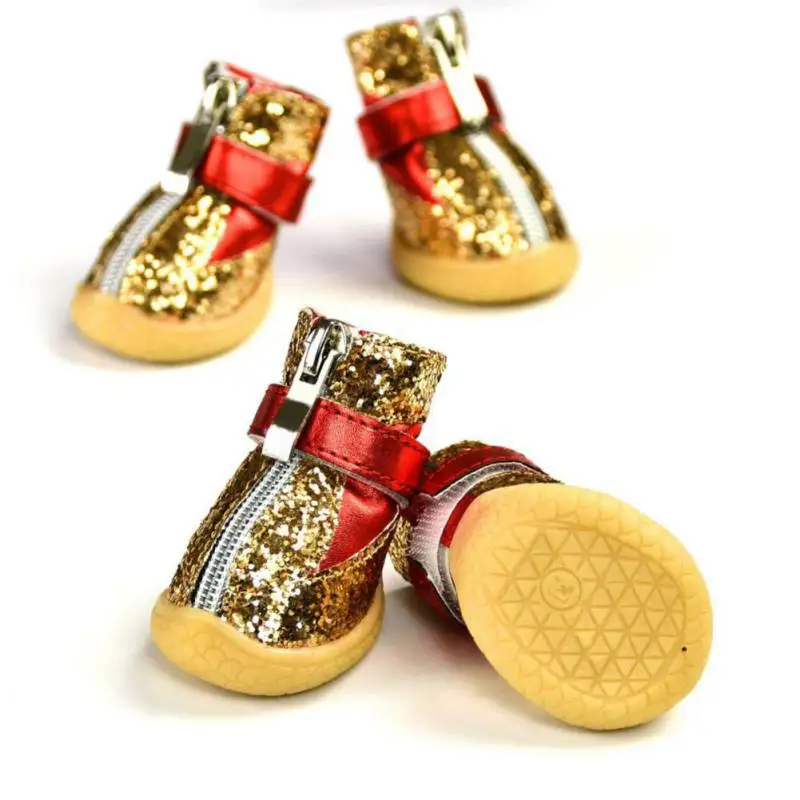 

4Pcs Thick Fur Dog Shoes Reflective Winter Pet Shoes For Small Dogs Shoes Bone Anti-slip Snow Boots For Teddy Poodle For Puppy