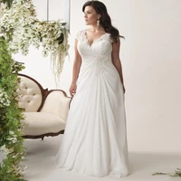 plus size wedding dresses cap sleeves applique beaded chiffon vintage v neck floor length bridal gowns vestido de noiva lace up