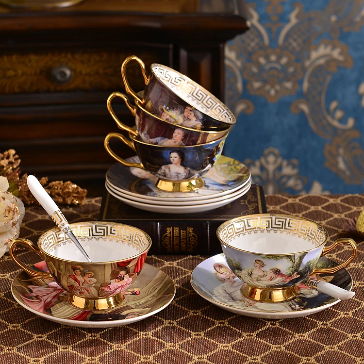 

Coffee Cup Set Porcelain Tea Sets Luxury Gift Bone China Ceramic Cafe Wedding Decoration Drinkware Free Shipping