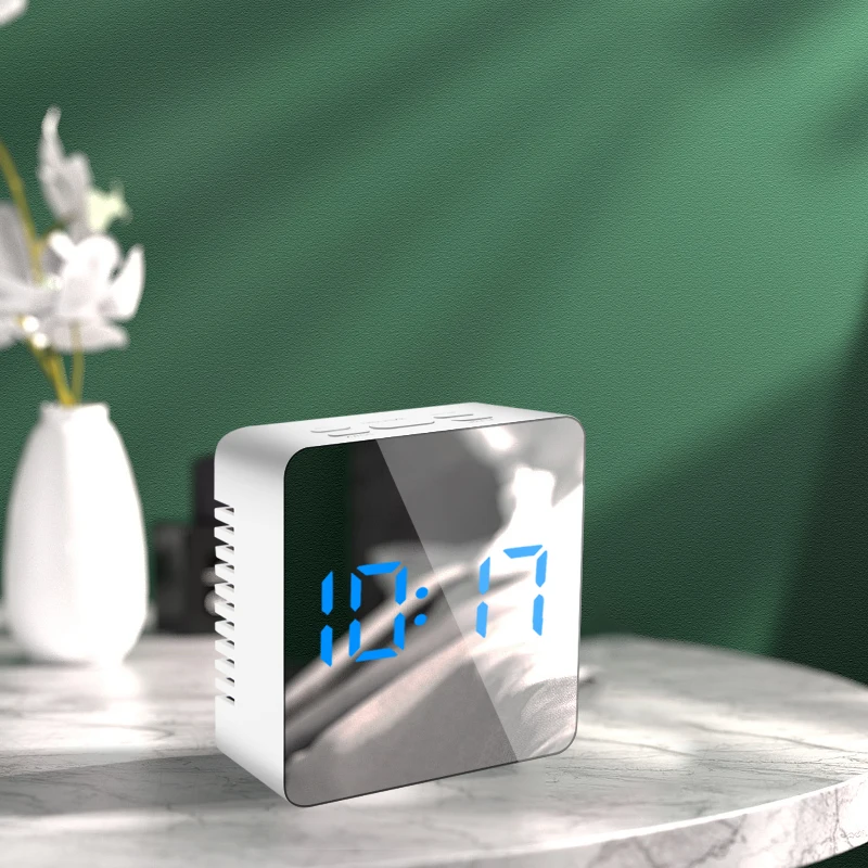 

Digital Alarm Clock Mirror LED Night Lights Thermometer Wall Clock Lamp Square Rectangle Multi-function Desk Clocks USB/AAA
