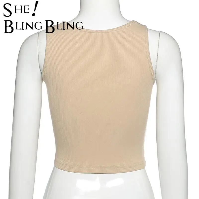 SheBling в рубчик без рукавов на лето Для женщин топы с бретельками и асимметричным