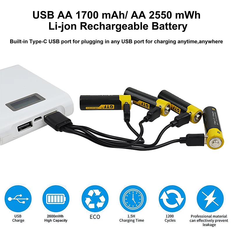 Зарядка аккумулятора USB Type-C 1 5 в 1700 мА · ч 2550 МВтч 4 зарядный кабель светодиодный