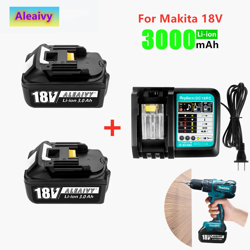 

Aleaivy Original 18V 3000mAh For Makita Rechargeable Power Tools Battery with LED Li-ion Replacement LXT BL1860B BL1860 BL1850