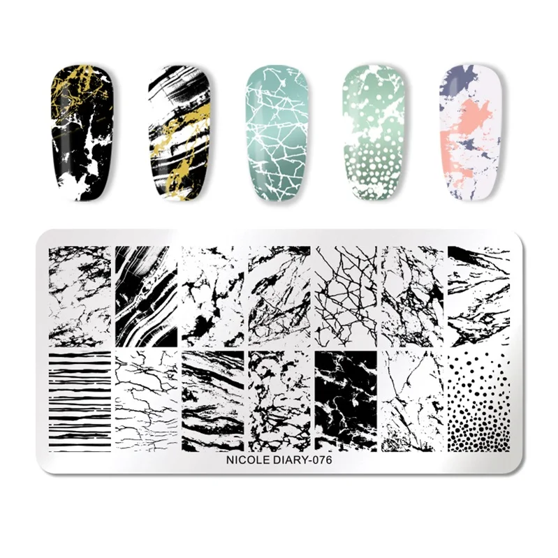 

NICOLE DIARY Rectangle Nail Stamping Plates Flowers Lotus leaf Image Stainless Steel Nail Art Templates Stencil DIY Design