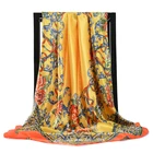 Шелковый шарф, модный платок из фуляра, атласная шаль, шарфы, большой размер 90*90 см, квадратные шелковые шарфы для волосголовы, Женская бандана для женщин на весну