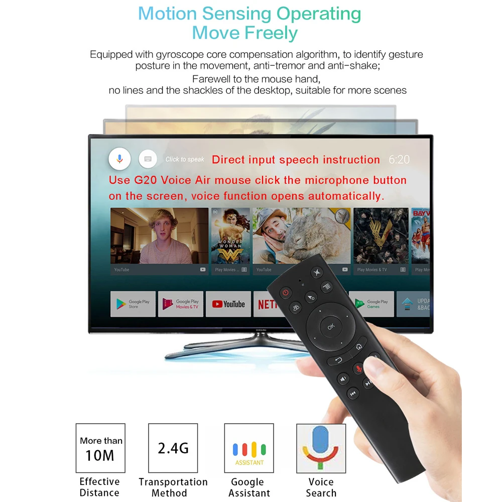 AVATTO G20 Voice Air Mouse with 2.4GHz Wireless Microphone Remote Control with IR Learning 6-axis Gyroscope for Android Box