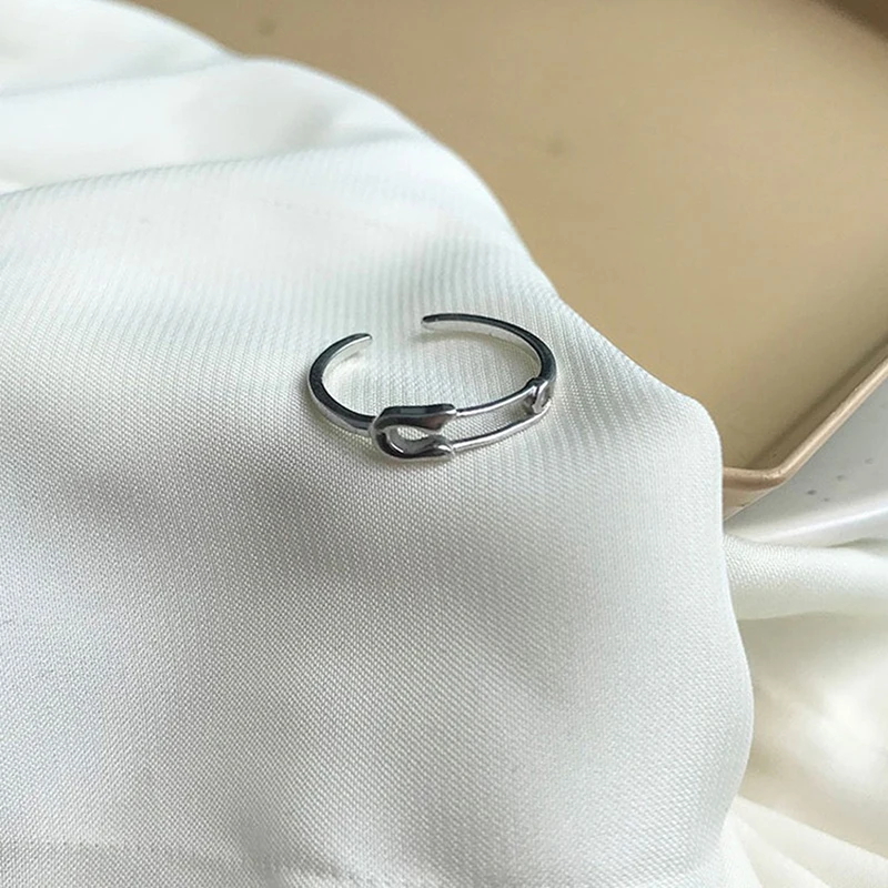 

Creative Style Silver Pin Ring 925 AAA Zircon Paper Clip Shape Adjustable ring For Women Fashion Jewelry Wholesale