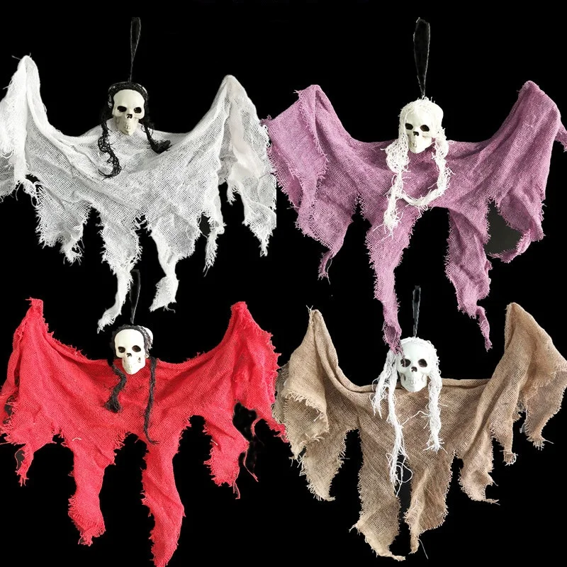 

Halloween Party Ghost Decor Scary Ghost Wall Hanging Decoration Realistic Skeleton Skull Face Grim Reaper Prop Patio Decor