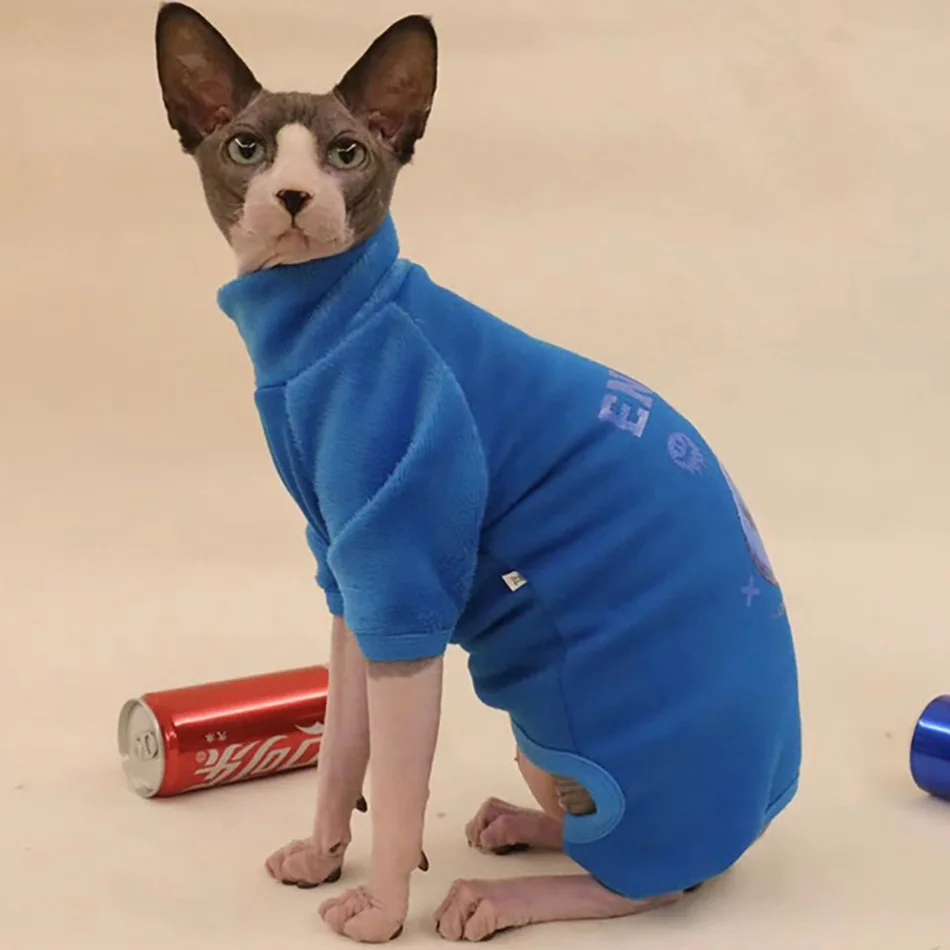 

Sphinx Cat Clothes Warm Winter Sweater Clothes For Sphynx Cat Kitten High-neck Print Velvet Coat Jacket Sphinsk Clothing Outfit