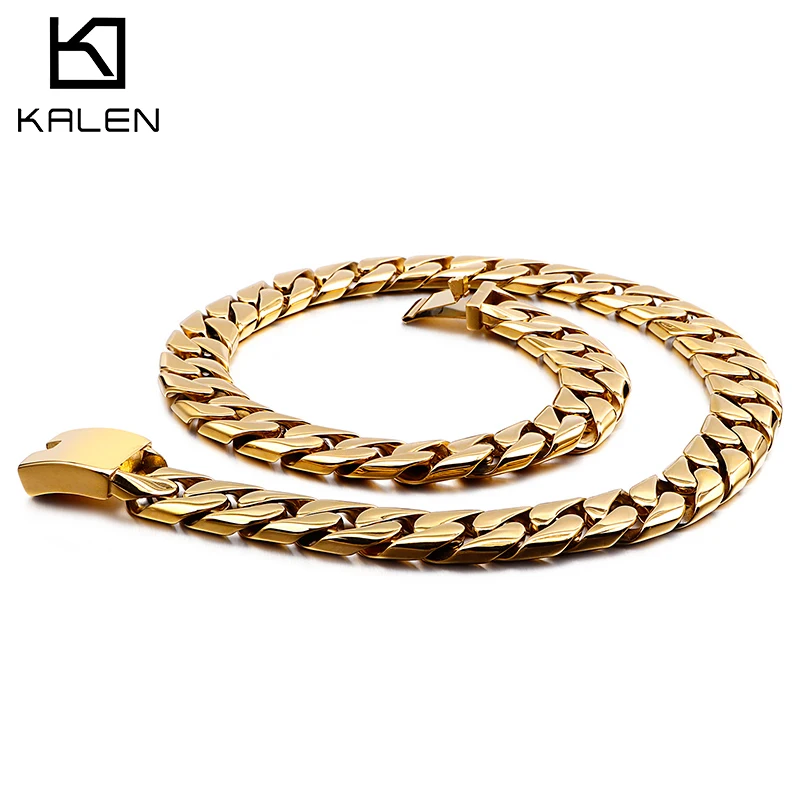 

Большая цепь Kalen из кубинской цепи, Мужская модная простая Золотая цепь из нержавеющей стали 17 мм, ювелирные изделия