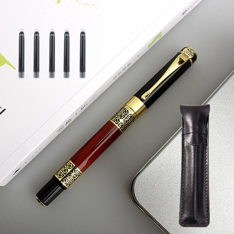 

High quality 530 Golden carving Mahogany Business office School student office Supplies Fountain Pen New Ink pen ink pen