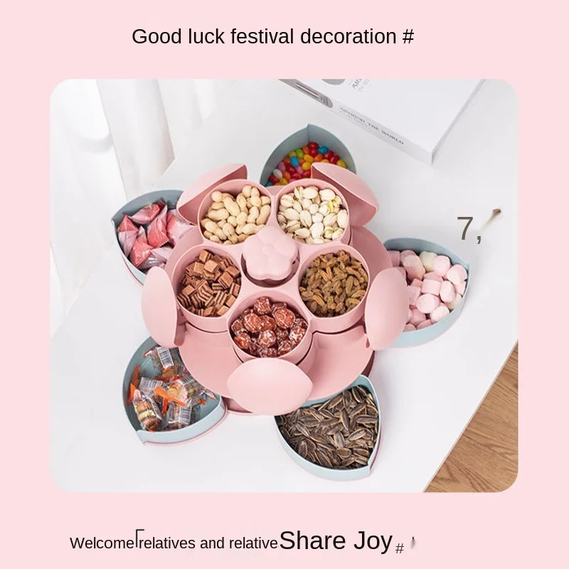 

2layer Petal Shape Rotating CandyBox Snack Nut PlasticBox Flower Fruit Plate Food Storage Case Dried Fruit HomeStorage Organizer