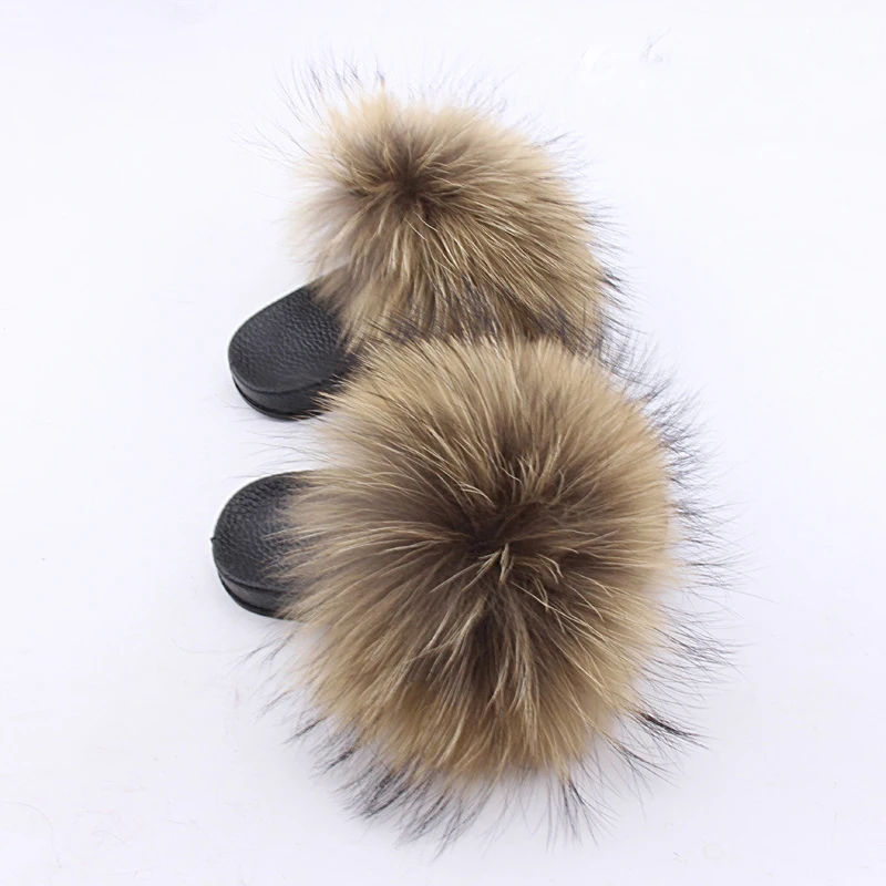 Kids Real Fox Hair Slippers Plush Furry Real Fur Slippers 2020 Casual Boys Slides Summer Shoes Girls Flip Flops Child Sandals