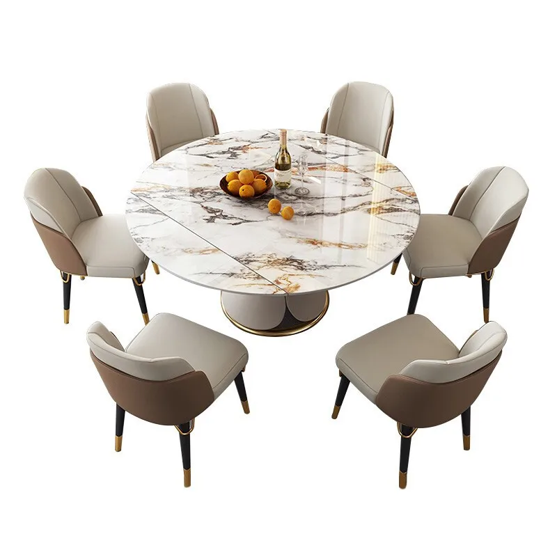 

Telescopic rotating folding variable round table modern minimalist dining table