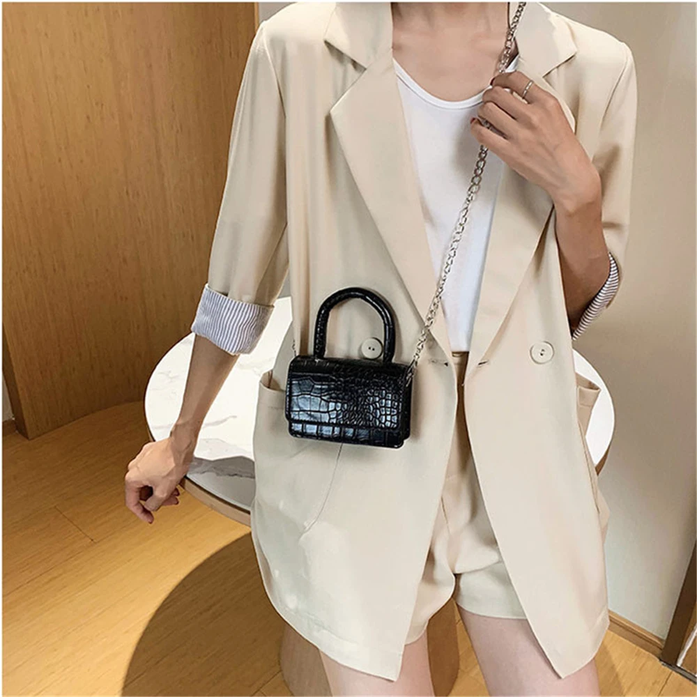 

Exquisite Women's Crocodile Print Shoulder Bag Fashion Solid Color Mini Handbag New Small Square Bag Chain Messenger Bag PU