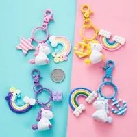 new fashion stereo rainbow unicorn keychain keyring creative mobile phone bag car exquisite pendant gift for friends