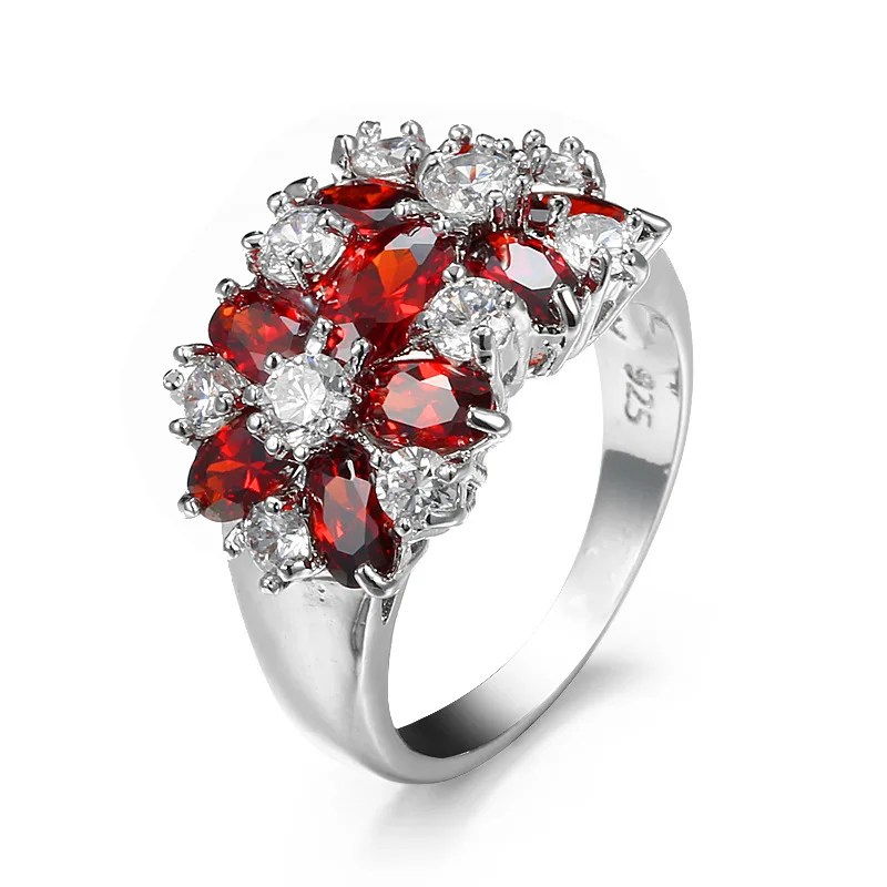 Роскошные кольца с цветком Anillos Yuzuk из серебра 925 пробы красным фиолетовым и