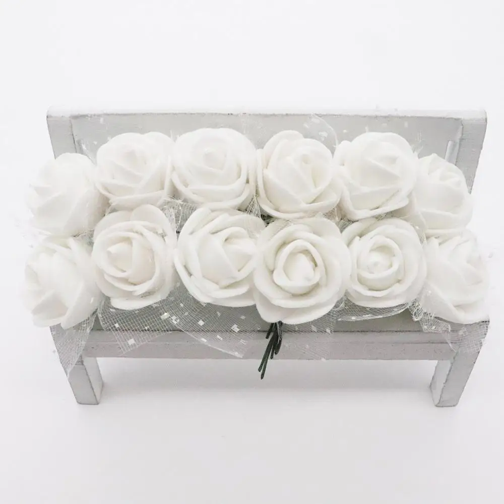 White 36/72/144 шт. 2 см мини пены PE розы, искусственные цветы для дома Свадебное Оформление автомобиля плюшевый мишка венок букет искусственных цветов - Цвет: White