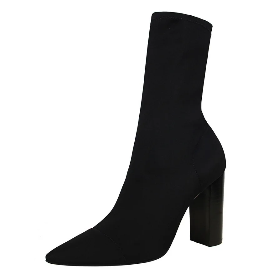 

Short boots pointed thick heel boots women's spring 2021 summer thin breathable high heel spring autumn single boots thin