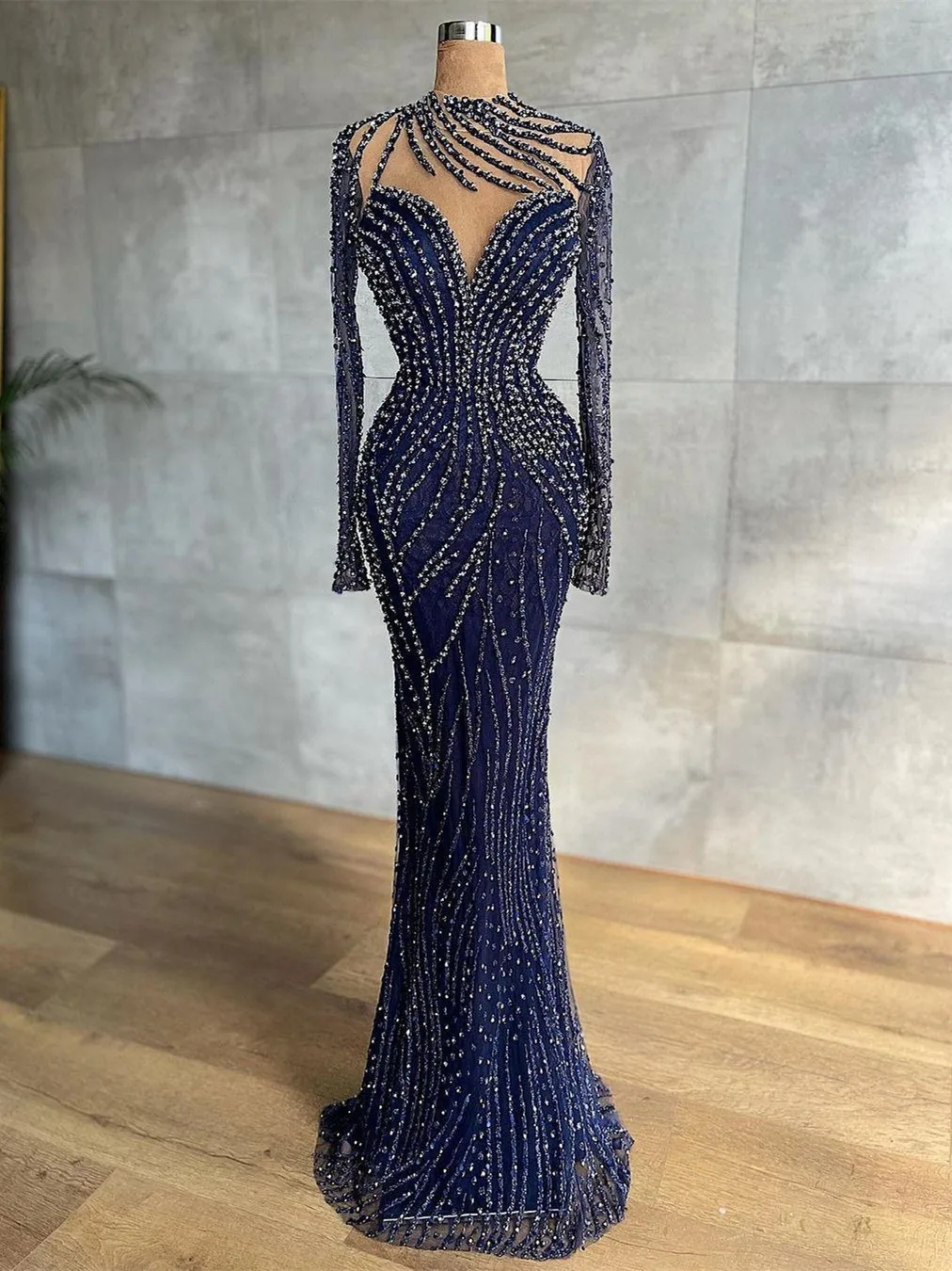 

Роскошное платье-Русалка для выпускного вечера со съемным шлейфом и длинными рукавами, вечернее платье с высоким воротником, реальное фото