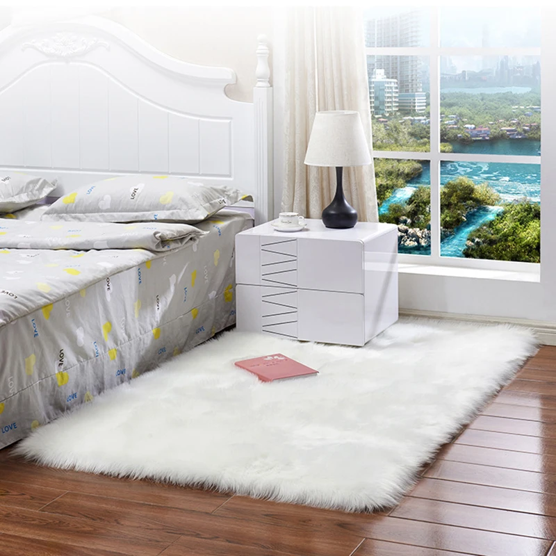 

Artificial Wool Carpet Fluffy Soft Fur Rugs White Shaggy Carpet Faux fur Rectangle Living Bedroom Rugs Seat Pad Home Decor Gray