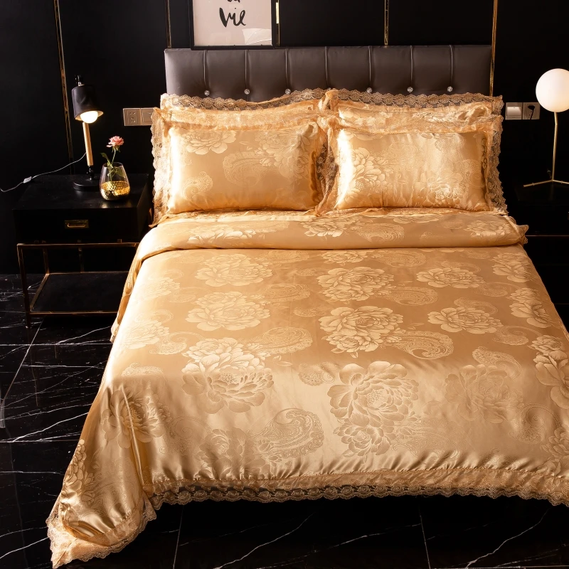 

CHICIEVE Gold European Silk Style Satin Bedding Set Quilt Cover Pillowcase A/b Double-sided Pattern High Quality Better Plaid