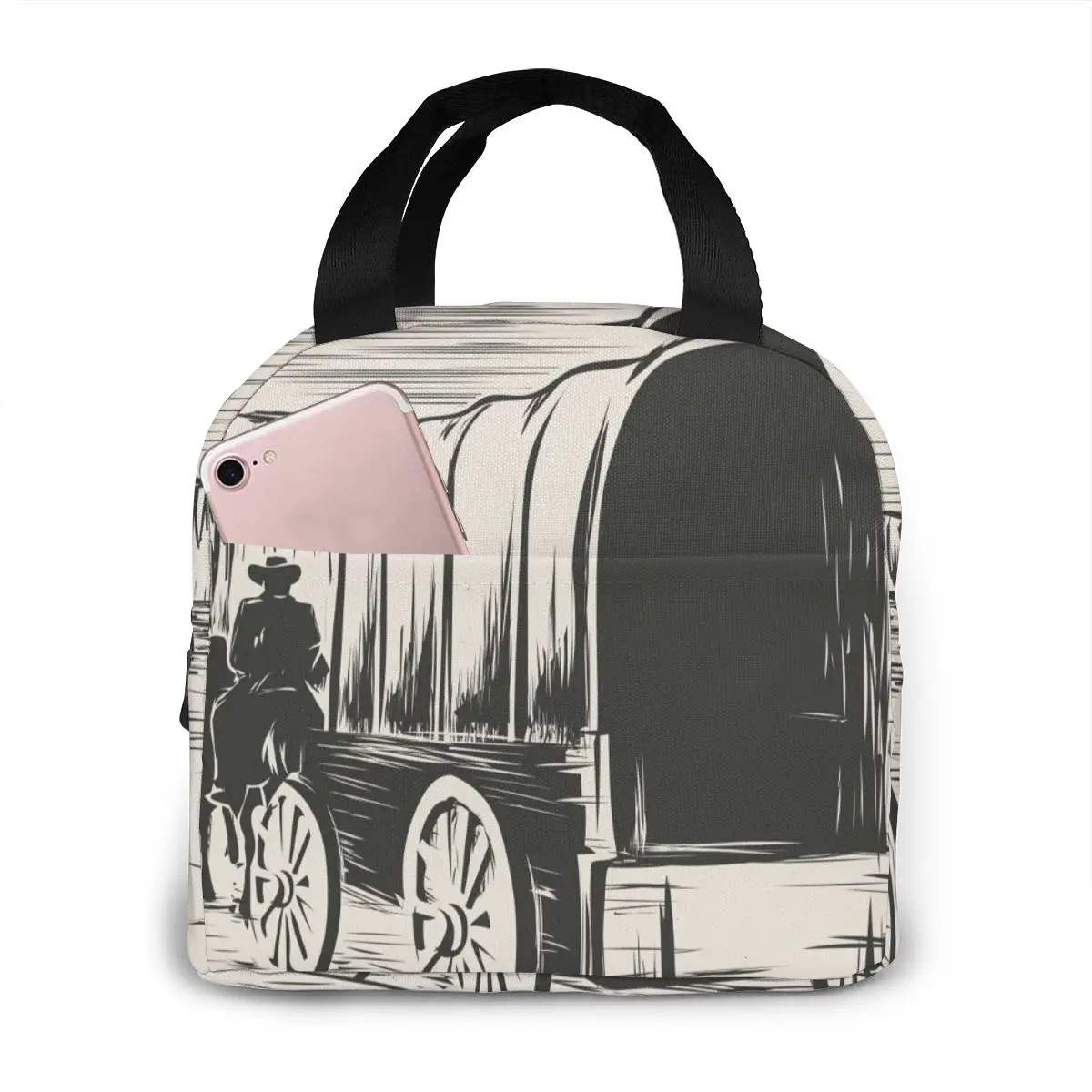 Изолированная сумка для ланча Термосумка старого пикника дикая Западная прерии